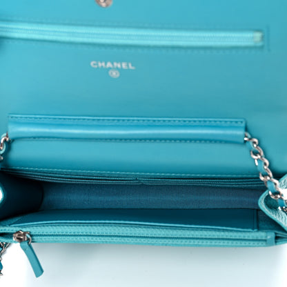 Chanel Lizard Wallet on Chain WOC Turquoise 5 of 14