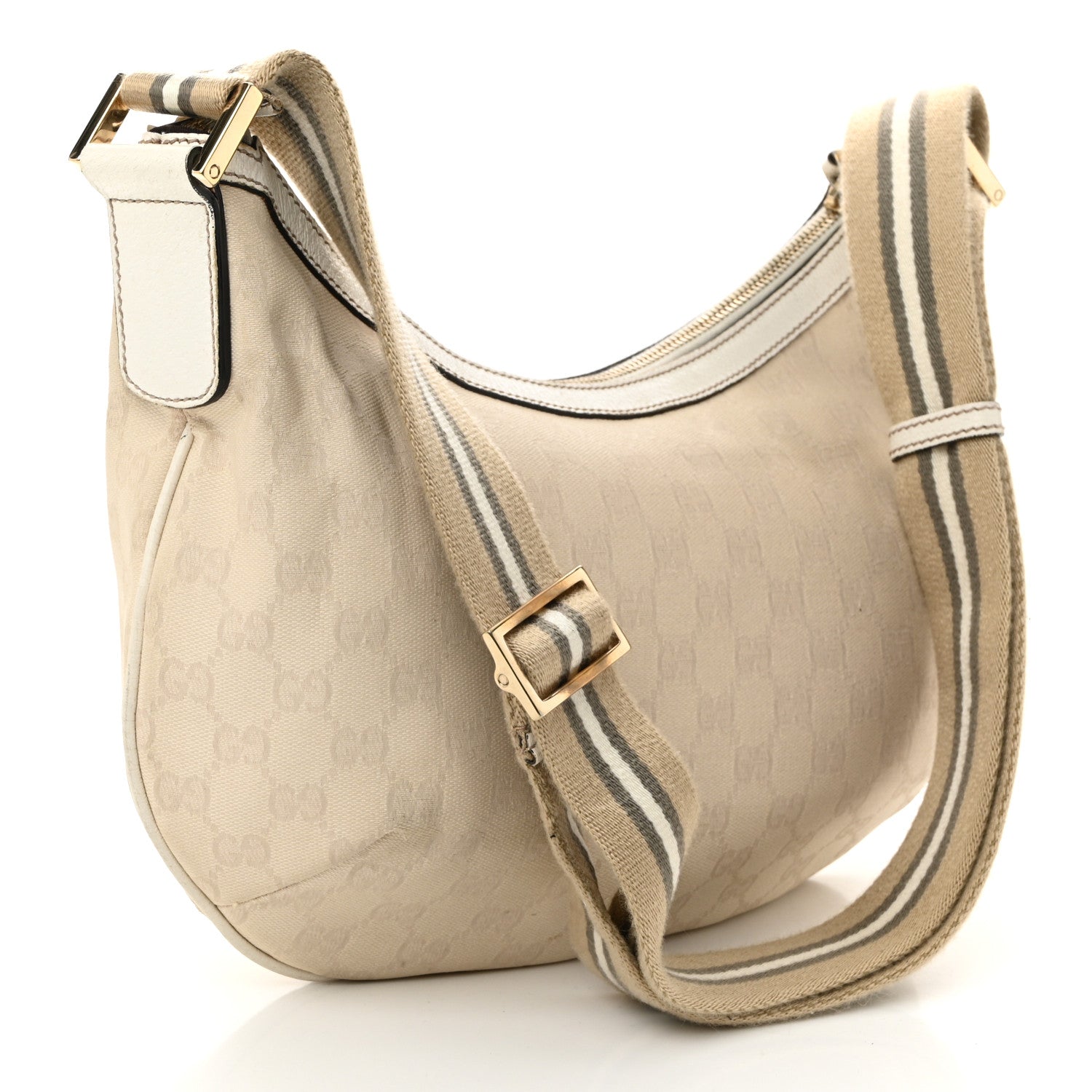 Gucci Monogram Web Medium Half Moon Hobo White 3 of 10