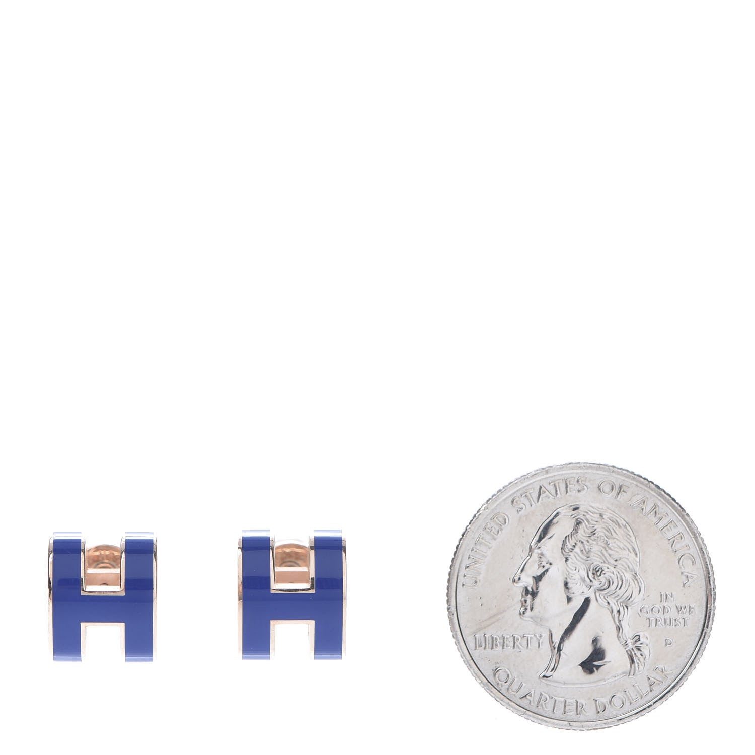 Hermes Rose Gold Lacquered Pop H Earrings Navy Bleu 2 of 5