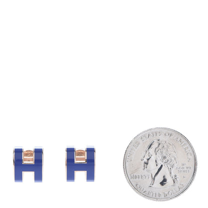Hermes Rose Gold Lacquered Pop H Earrings Navy Bleu 2 of 5
