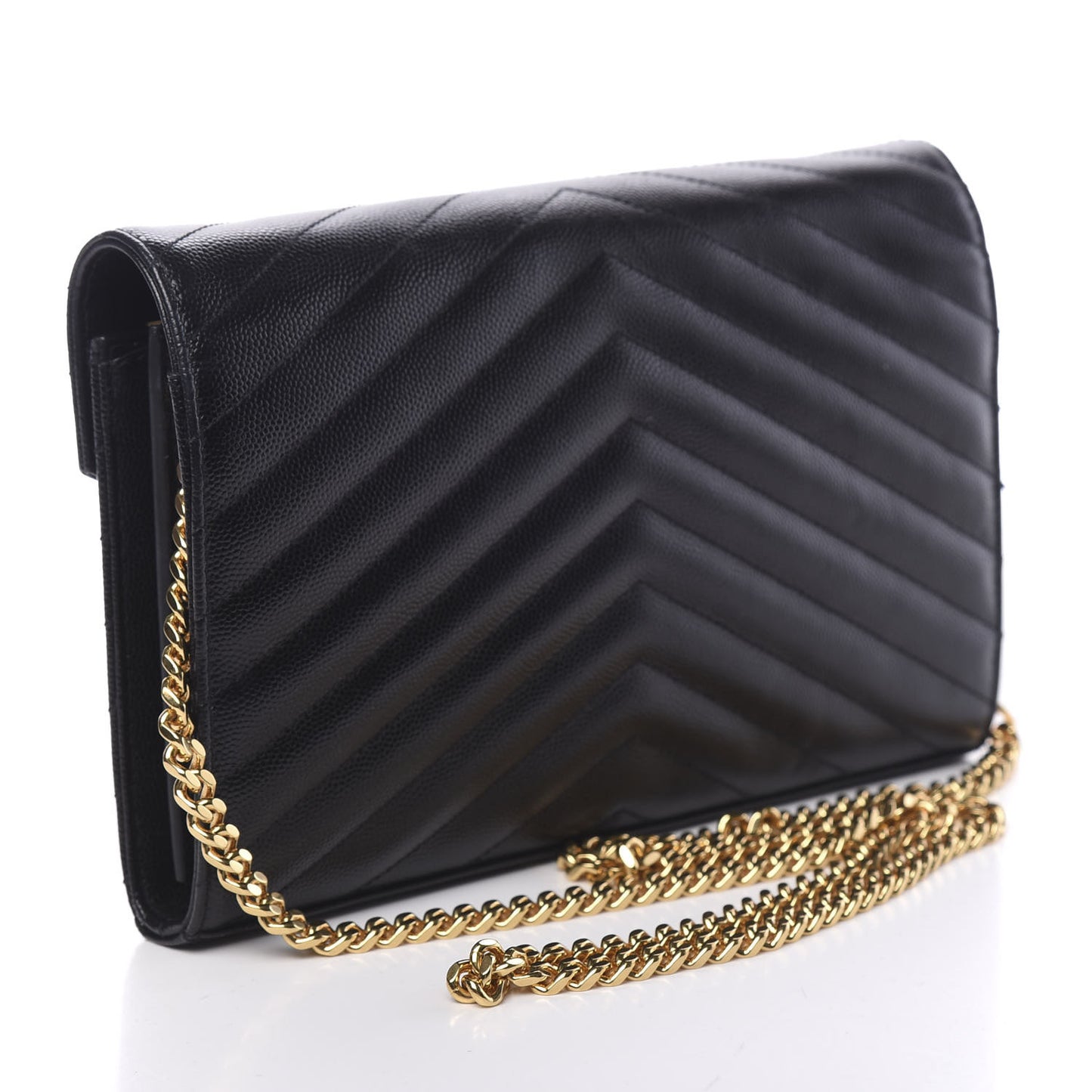 Grain De Poudre Matelasse Chevron Monogram Chain Wallet Black