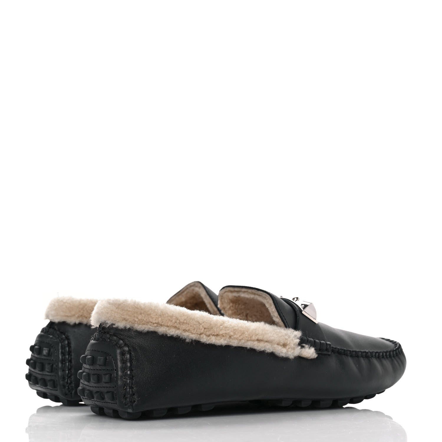 Hermes Calfskin Woolskin Mens Irving Moccasin Loafers 40 Black 4 of 7