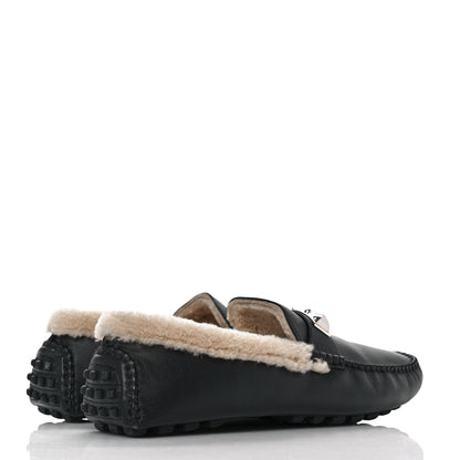 Hermes Calfskin Woolskin Mens Irving Moccasin Loafers 40 Black 4 of 7