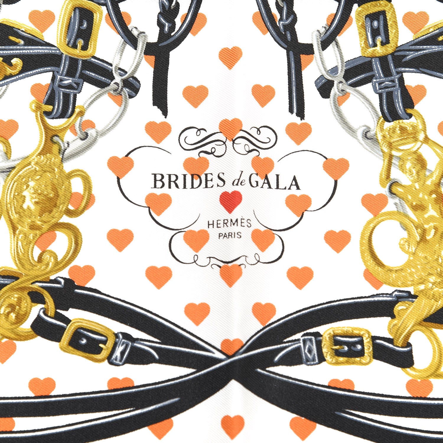 Hermes Silk Brides De Gala Love Pocket Square Black White Orange 2 of 4