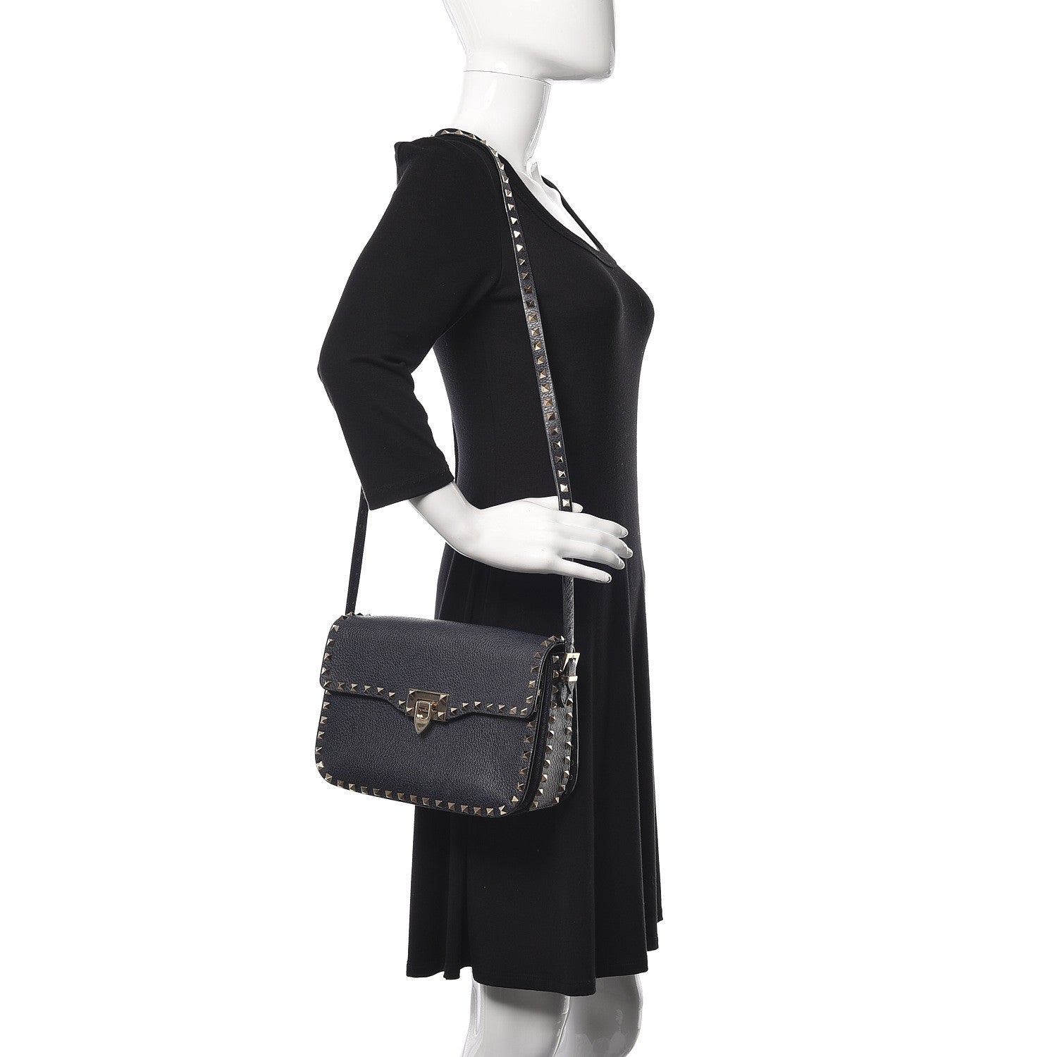 Valentino Garavani Pebbled Calfskin Medium Rockstud Flap Saddle Bag Deep Denim 2 of 11