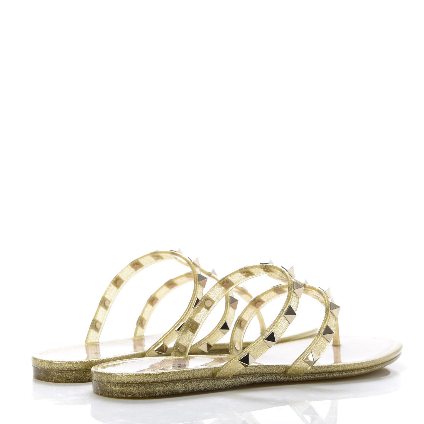 PVC Jelly Glitter Rockstud Caged Flat Thong Sandals 36 Oro