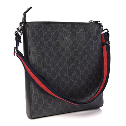 Gucci GG Supreme Monogram Appia Calfskin Web Flat Messenger Bag Black Grey 3 of 10