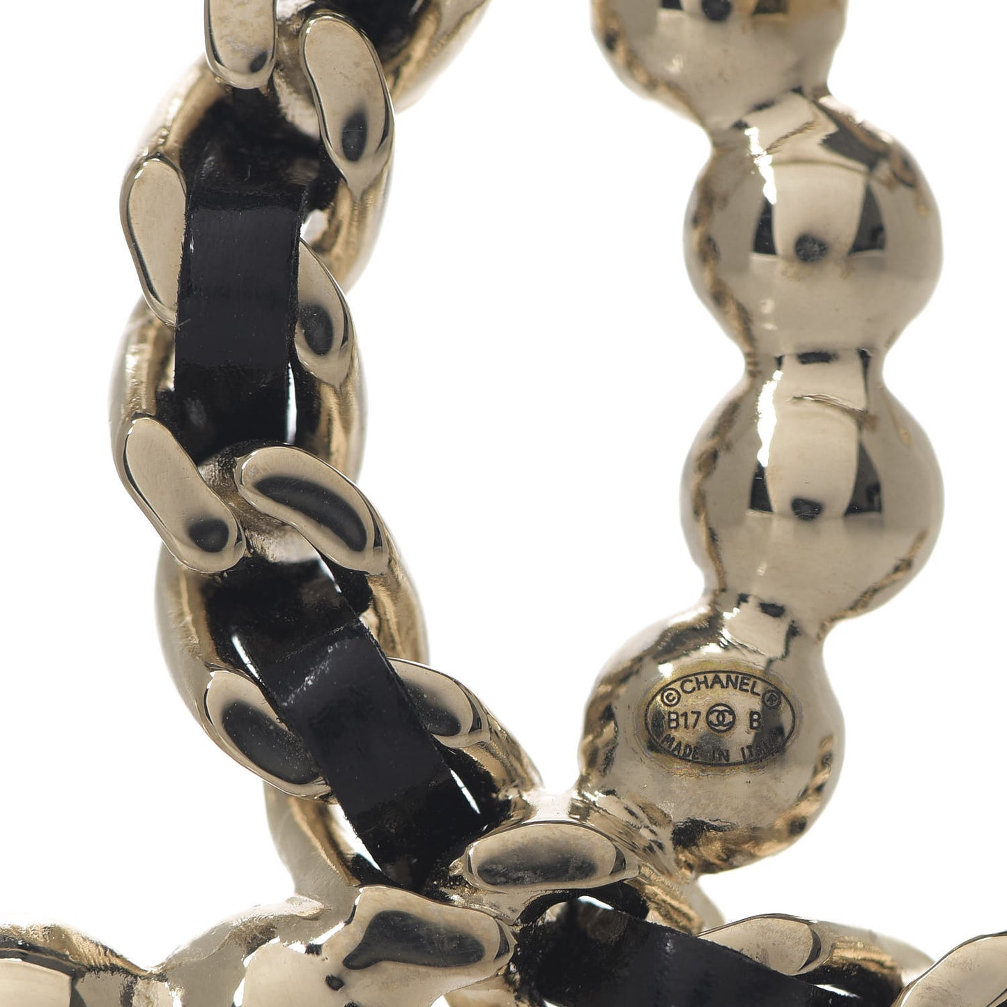 Lambskin Pearl CC Chain Brooch Black Gold