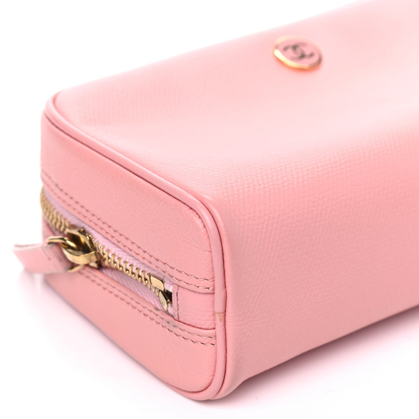 Grained Calfskin CC Button Medium Pouch Cosmetic Case Pink