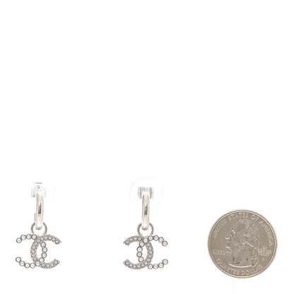 Chanel Metal Pearl Crystal CC Drop Earrings Silver 2 of 4