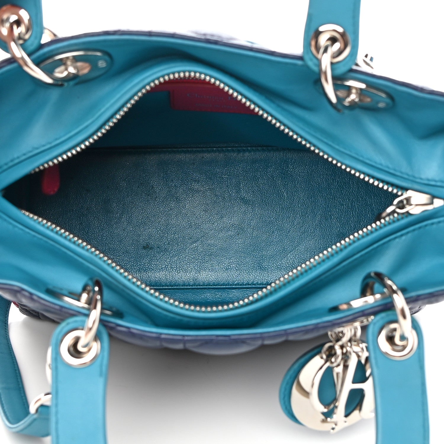 Christian Dior Lambskin Cannage Medium Tri-Color Lady Dior Sapphire Fuchsia Turquoise 5 of 14