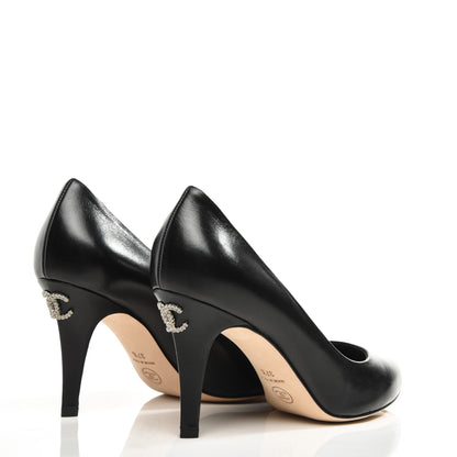 Chanel Lambskin CC Pumps 37.5 Black 3 of 9