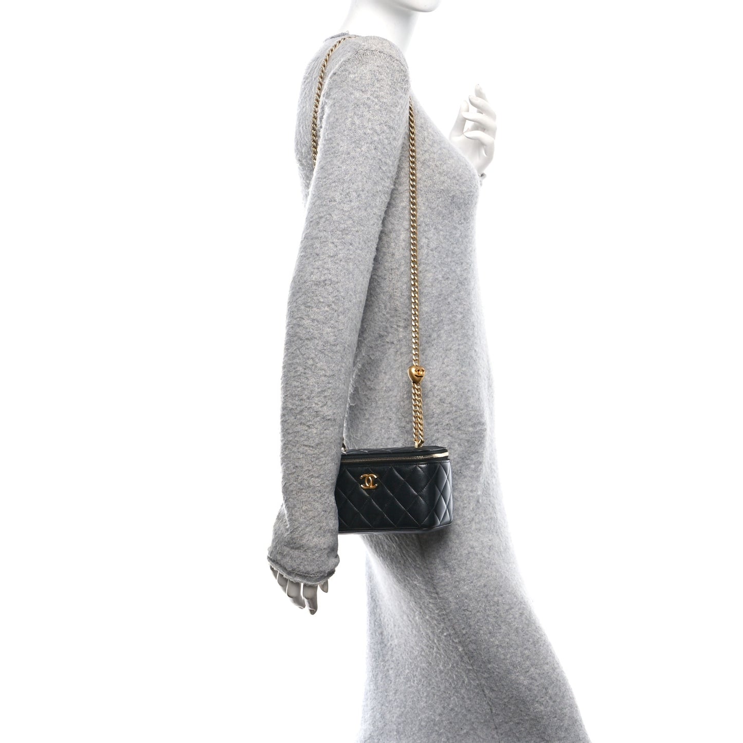 Lambskin Quilted Sweetheart Vanity Case Black