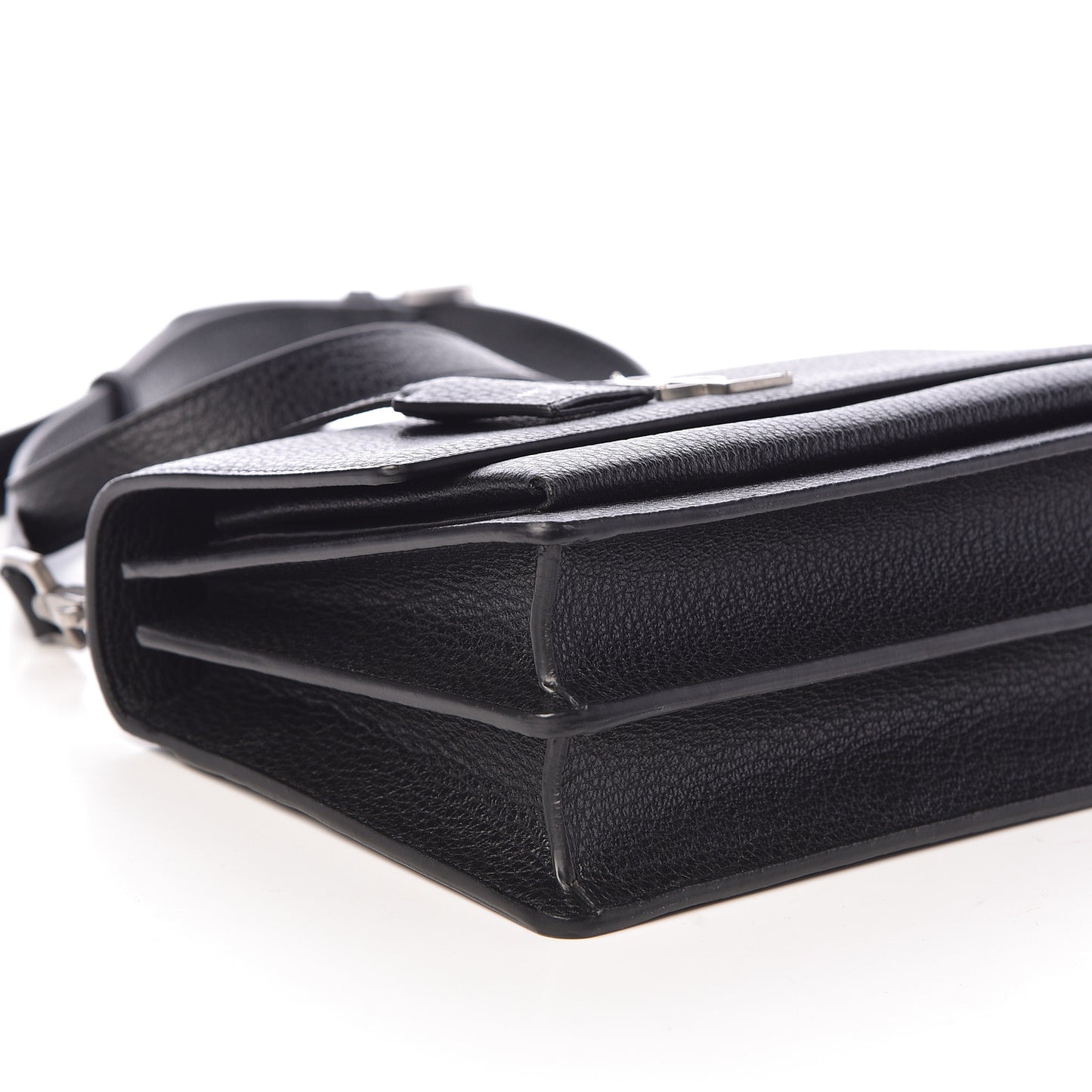 Grained Calfskin Medium Monogram Sunset Satchel Black