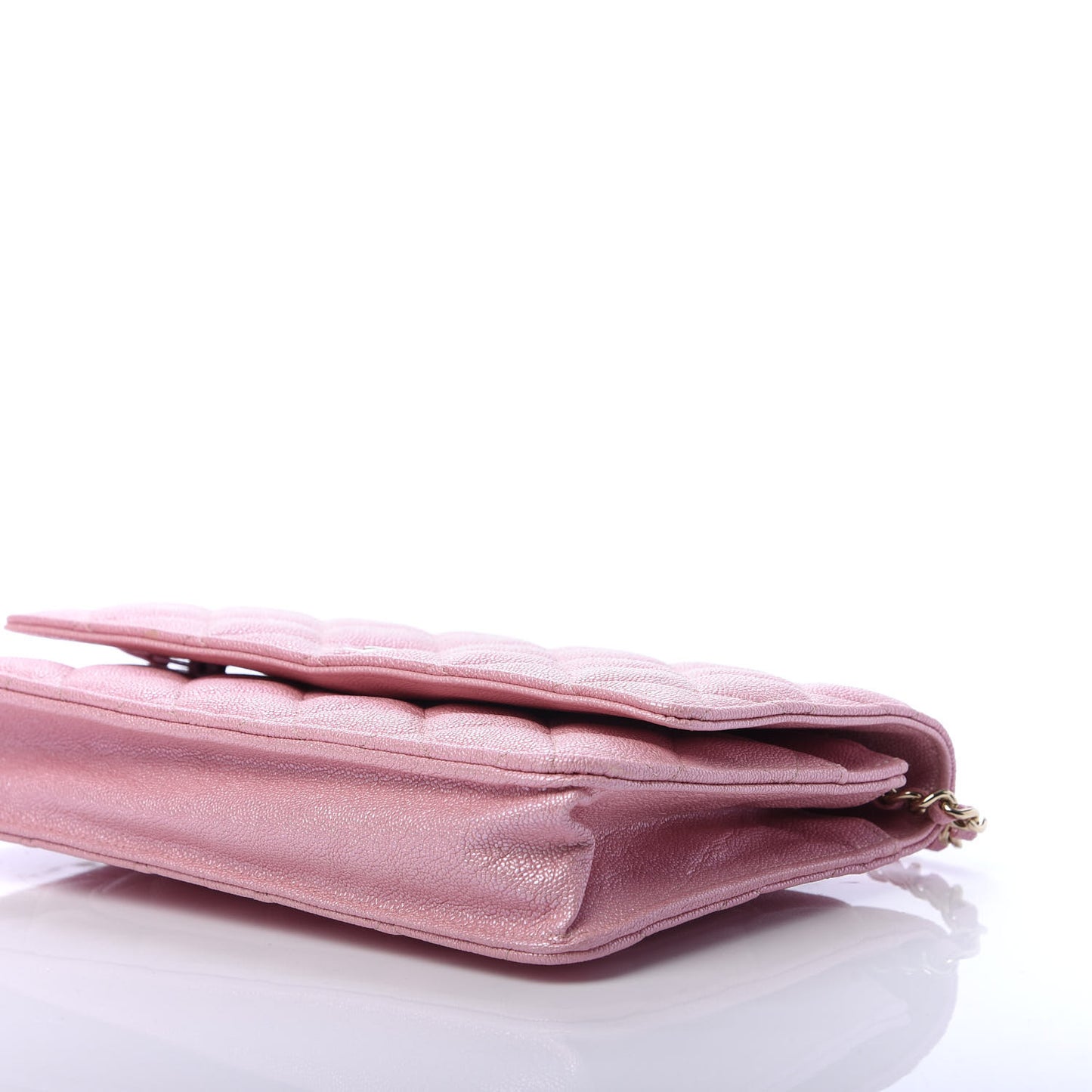Iridescent Caviar Quilted Wallet on Chain WOC Rose Pink
