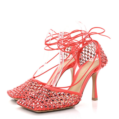 Bottega Veneta Mesh Nappa Crystal Embellished Sparkle Stretch Ankle Tie 90mm Sandals 39.5 Sunburst 3 of 7
