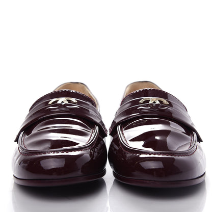 Chanel Patent Calfskin CC Loafers 37.5 Burgundy 2 of 11