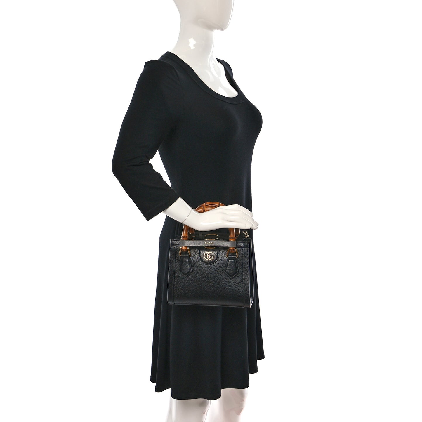 Textured Dollar Calfskin Web Mini Diana Tote Bag Black