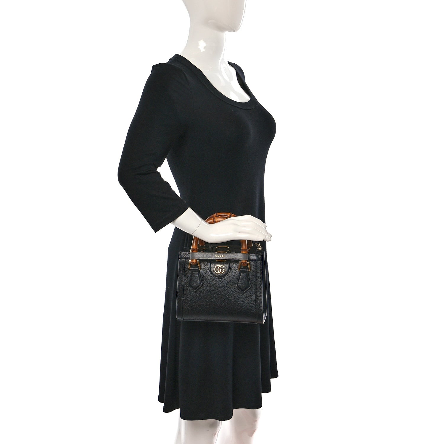 Gucci Textured Dollar Calfskin Web Mini Diana Tote Bag Black 2 of 8