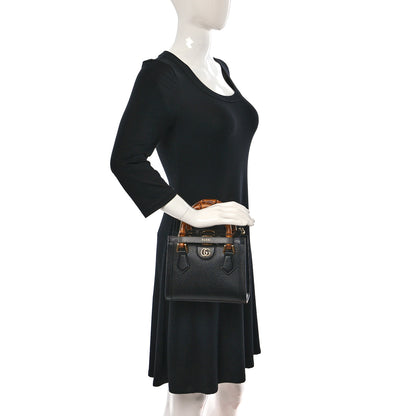Gucci Textured Dollar Calfskin Web Mini Diana Tote Bag Black 2 of 8