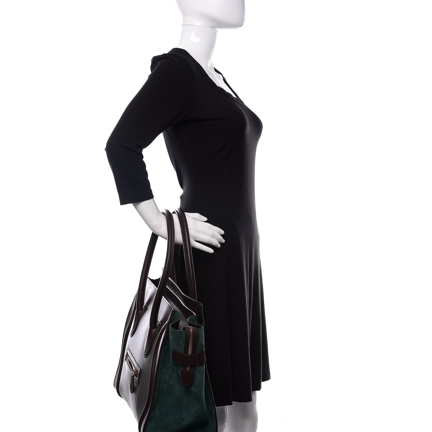 Celine Smooth Calfskin Suede Tri-Color Shoulder Luggage Slate Blue Grey Burgundy 2 of 9