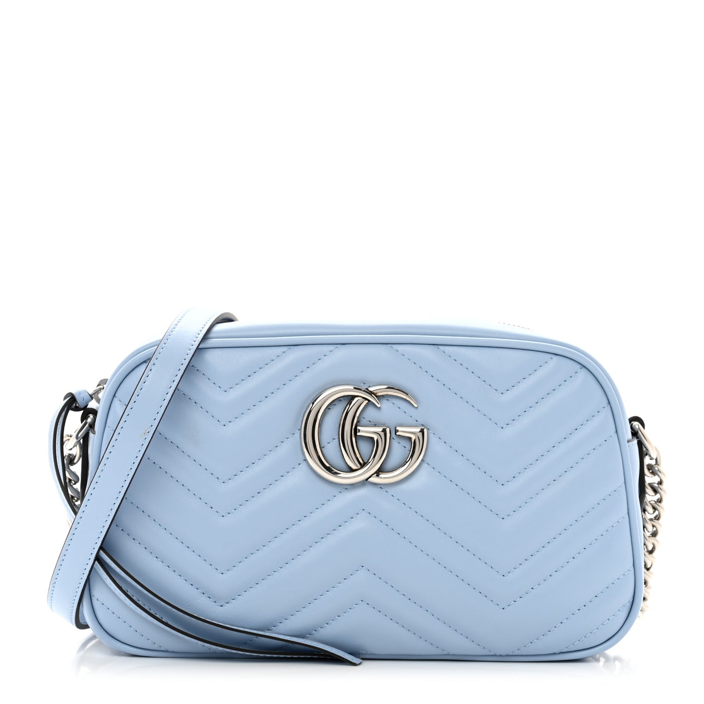 Calfskin Matelasse Small GG Marmont Chain Shoulder Bag Porcelain Light Blue