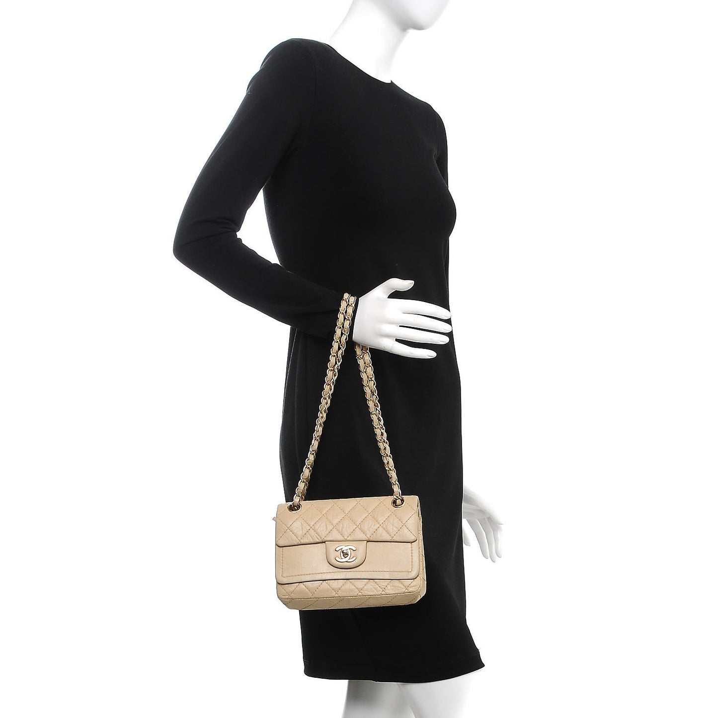 Aged Calfskin Small Double Flap Beige