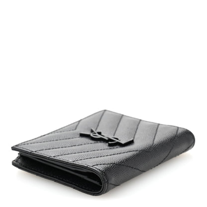 Saint Laurent Grain De Poudre Matelasse Chevron Monogram Zipped Card Case Black 4 of 11