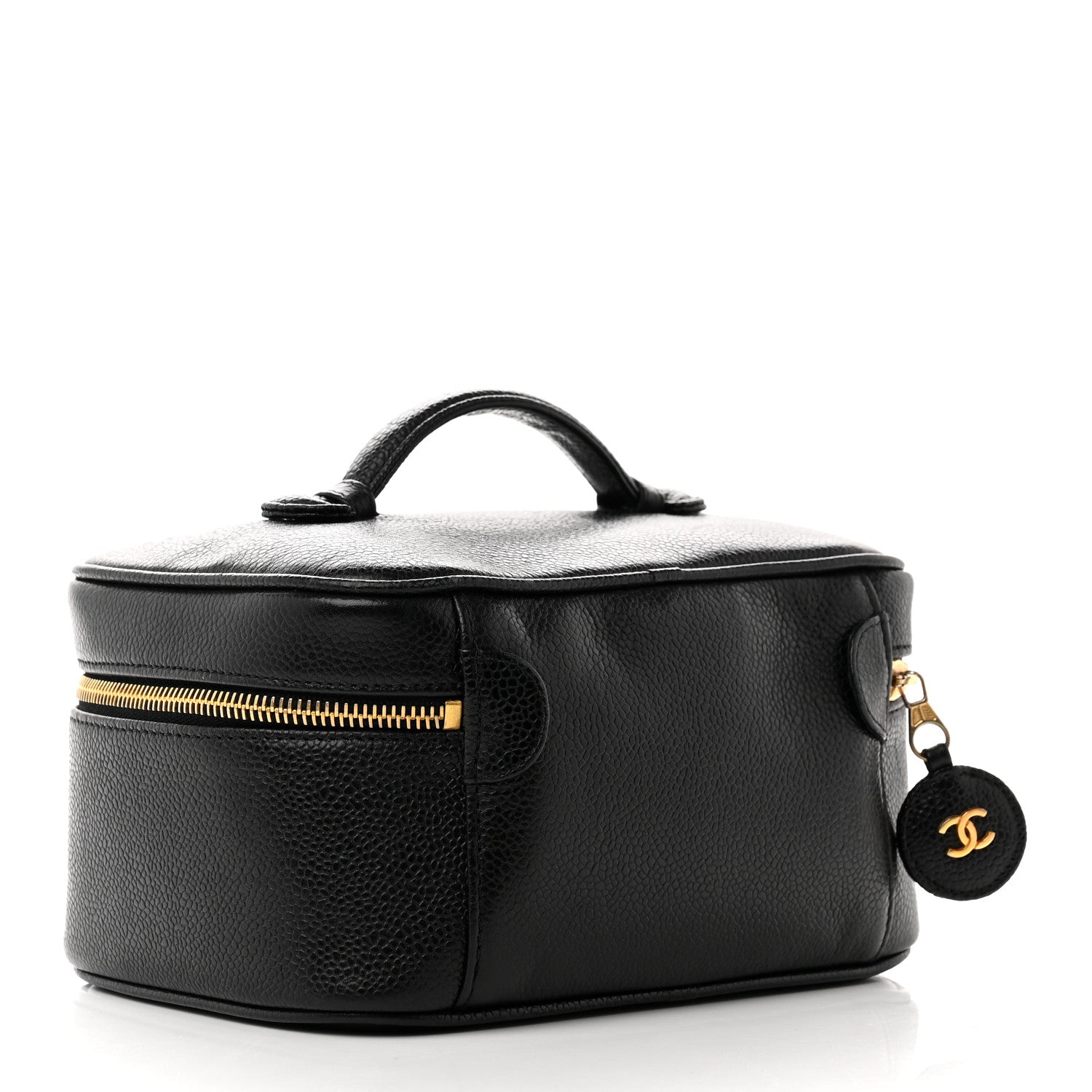 CHANEL Caviar CC Vanity Cosmetic Case in the color Black by FASHIONPHILE