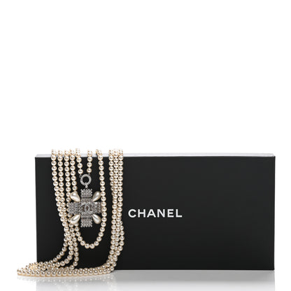 Chanel Pearl Crystal Baguette Double Strand CC Necklace Silver 5 of 5