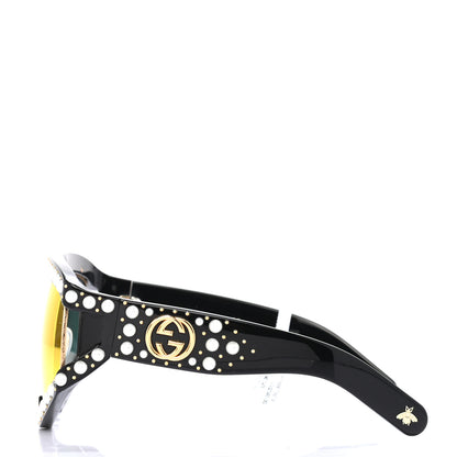 Gucci Acetate Pearl Rectangular Frame Sunglasses GG0234S Black Orange 3 of 7