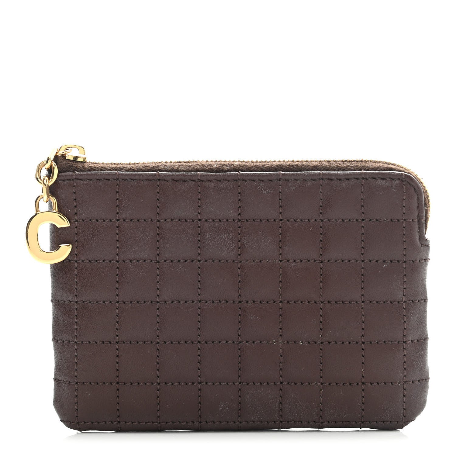 Celine Calfskin Quilted C Charm Coin Card Pouch Brown 1 of 9