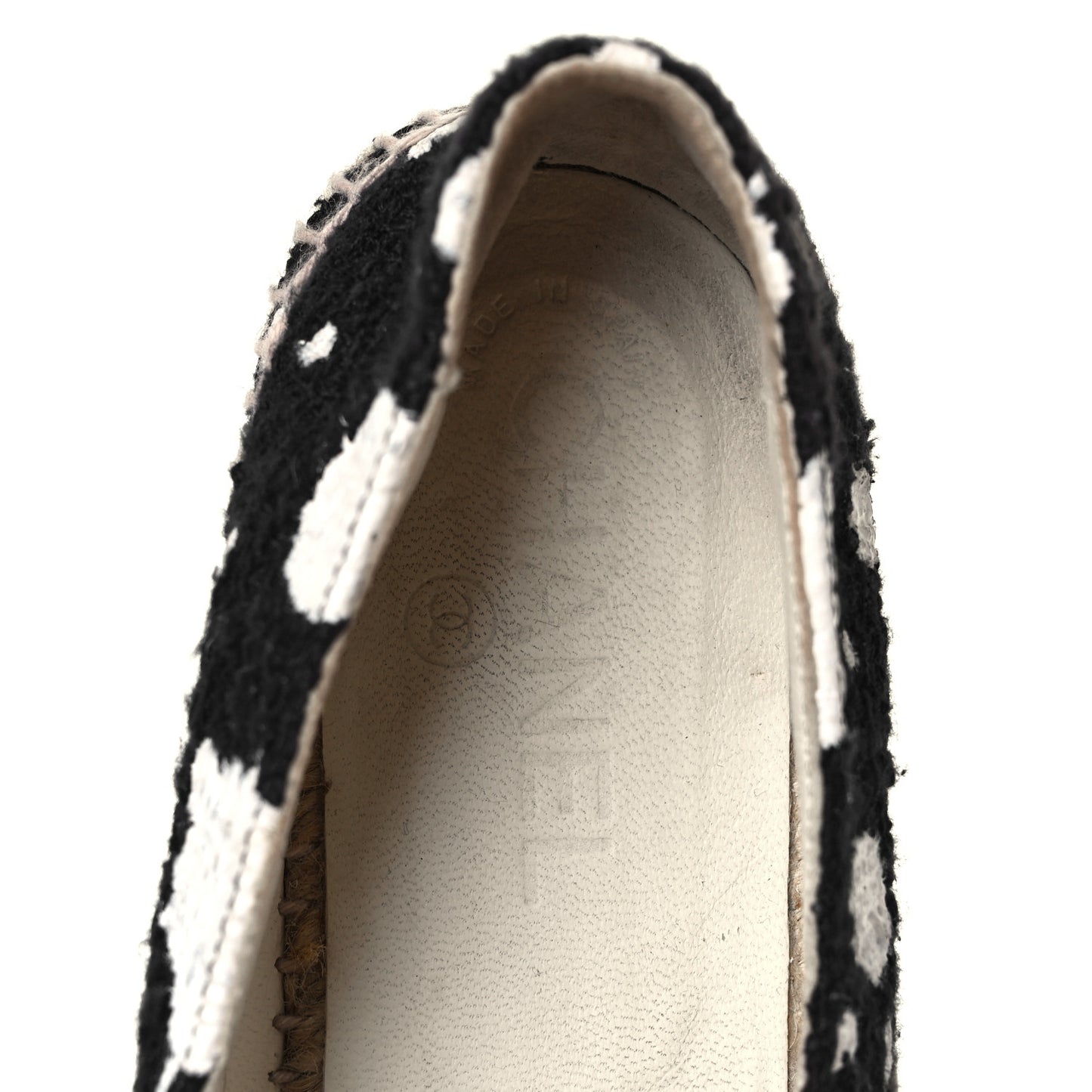 Patent Tweed Splatter Paint Print Cap Toe CC Espadrilles 38 Black White