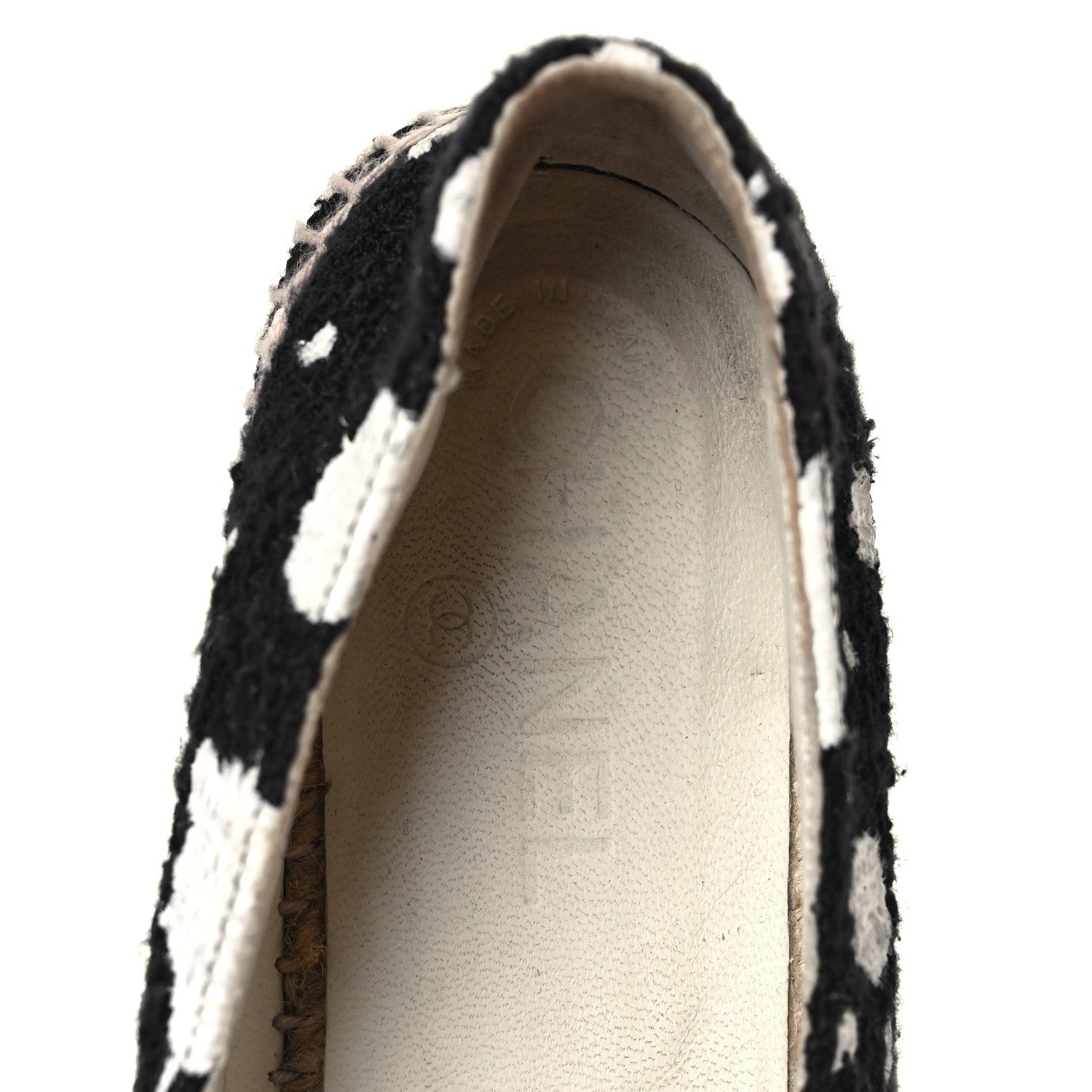 Chanel Patent Tweed Splatter Paint Print Cap Toe CC Espadrilles 38 Black White 5 of 9