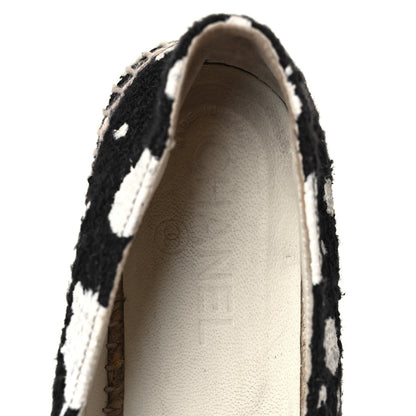 Chanel Patent Tweed Splatter Paint Print Cap Toe CC Espadrilles 38 Black White 5 of 9