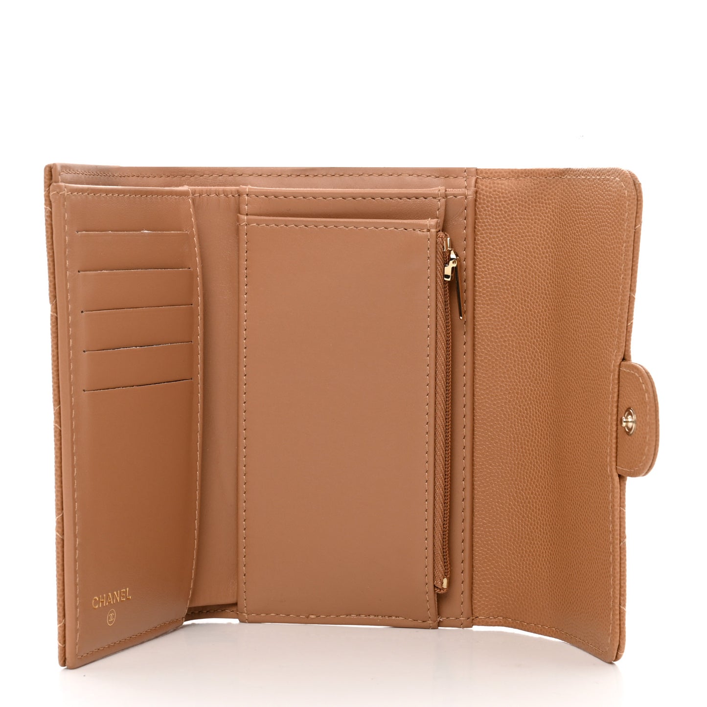 Caviar Quilted Medium Flap Wallet Dark Beige