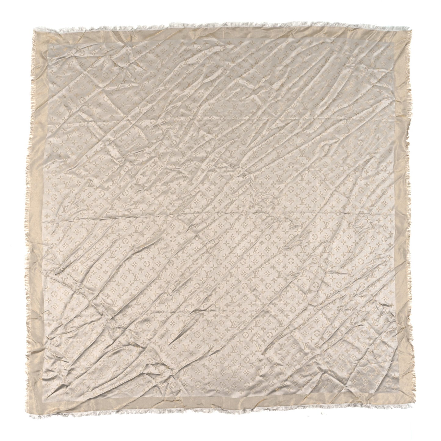 Silk Lurex Wool Monogram Shine Shawl Greige