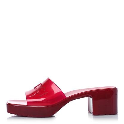 Gucci Rubber Gucci Logo Womens Platform 20/60mm Slide Sandals 39 Transparent Hibiscus Red 1 of 9