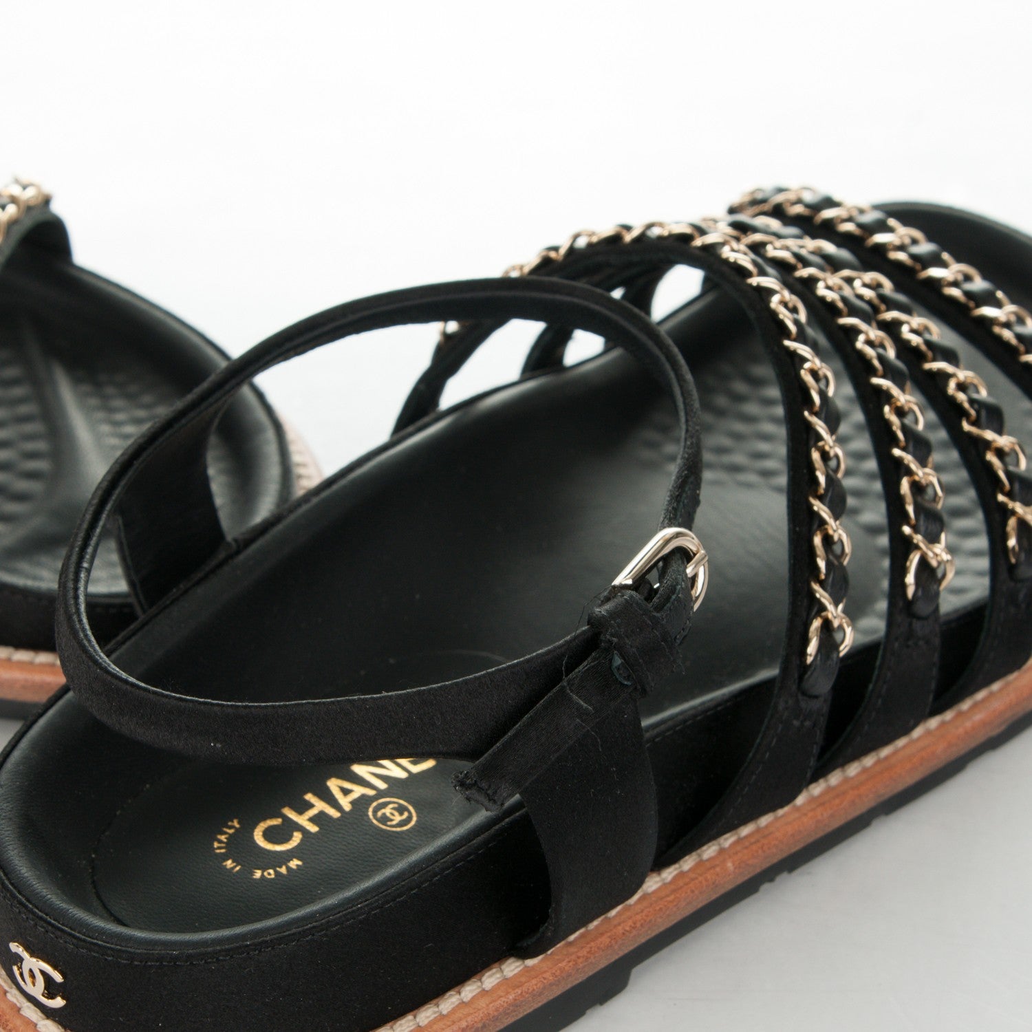 Chanel Satin Lambskin Chain Flat Sandals 39 Black 8 of 8