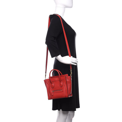 Celine Drummed Calfskin Nano Luggage Coquelicot 2 of 11