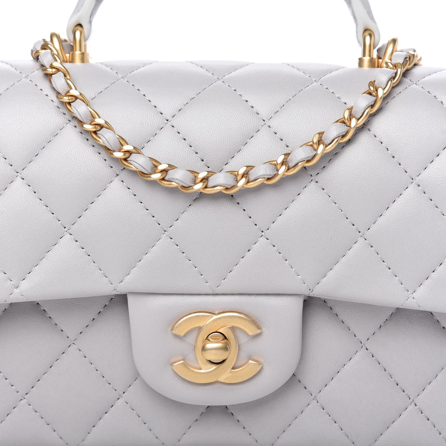 Chanel Lambskin Quilted Mini Top Handle Rectangular Flap Grey 10 of 10
