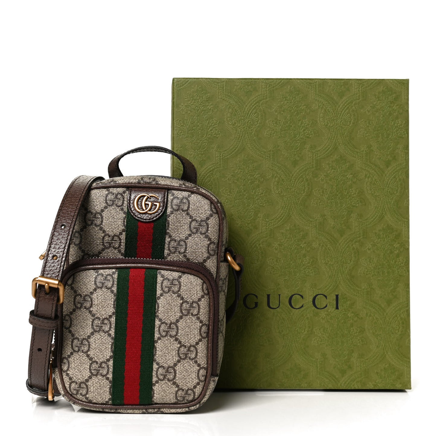 GG Supreme Monogram Web Mini Ophidia Double Zip Messenger Bag Beige New Acero
