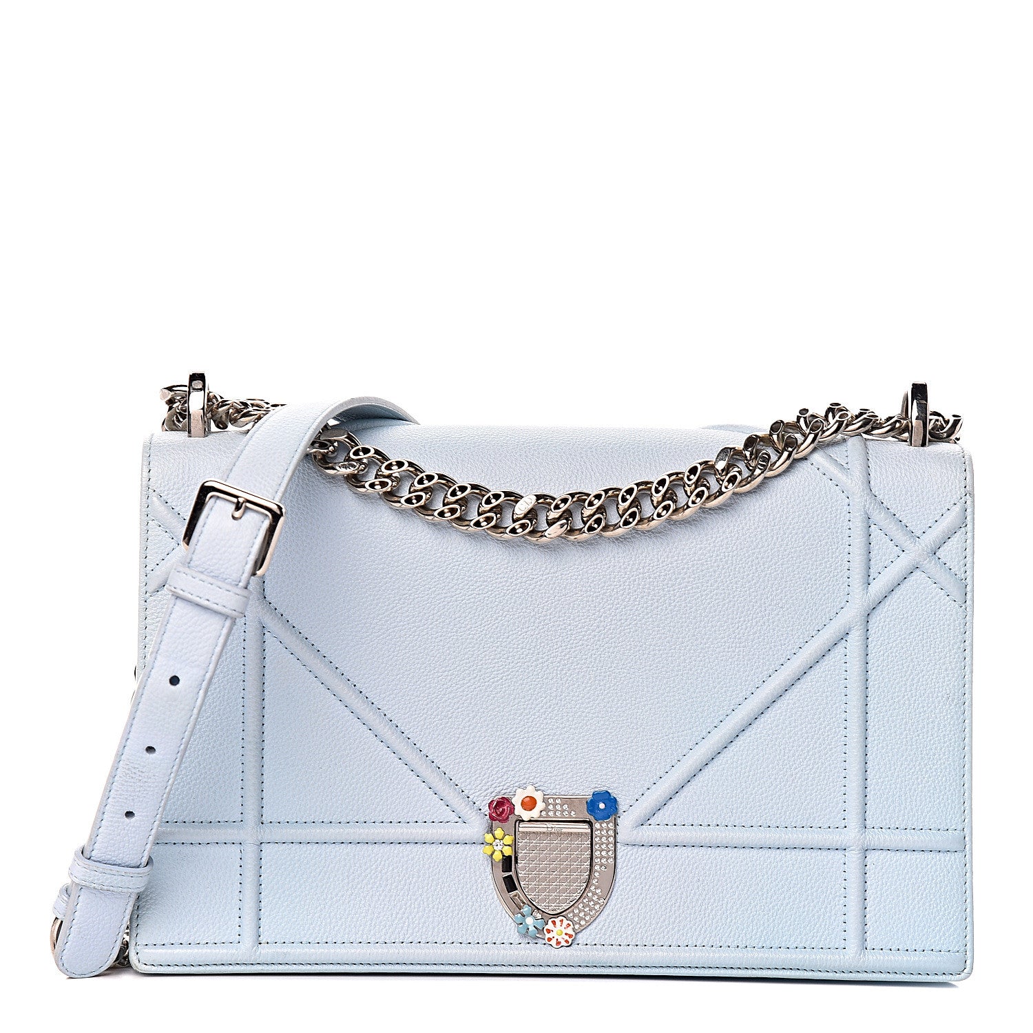 Christian Dior Grained Calfskin Crystal Floral Diorama Flap Bag Sky Light 1 of 16