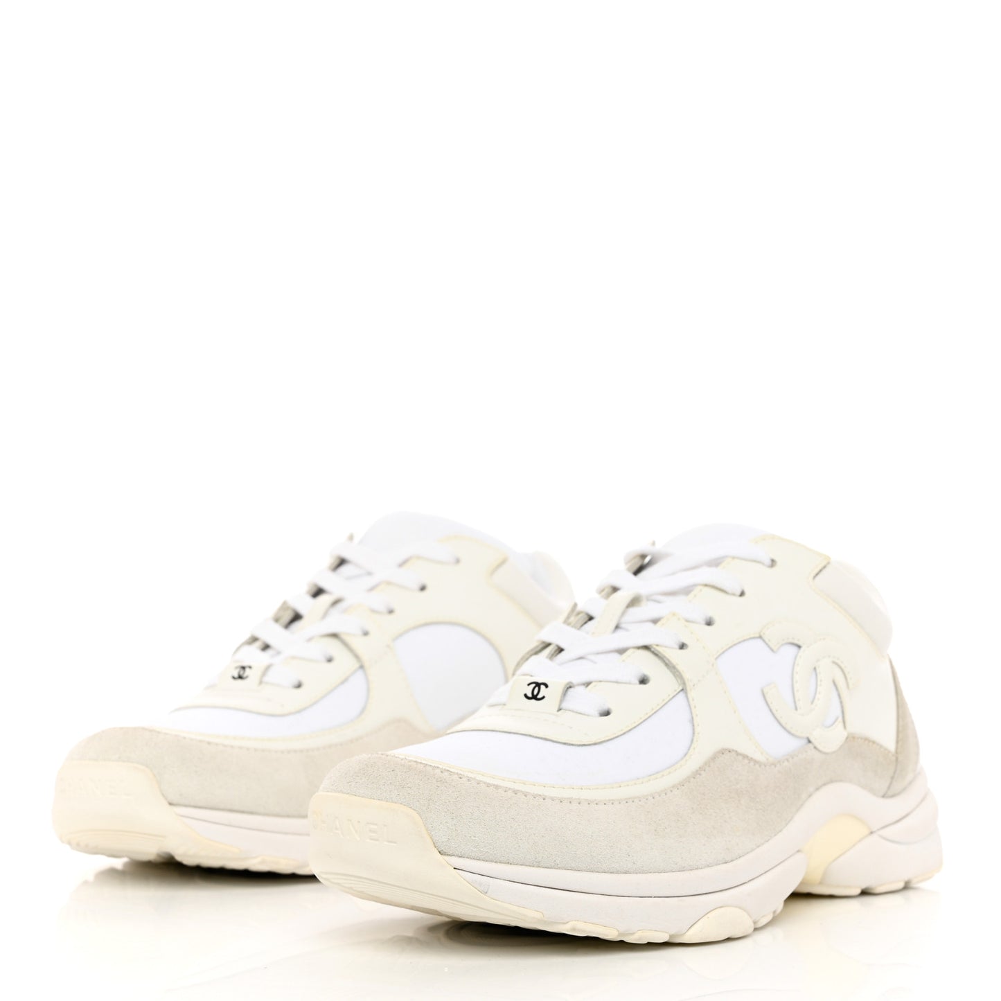 Suede Calfskin Fabric CC Sneakers 41 White
