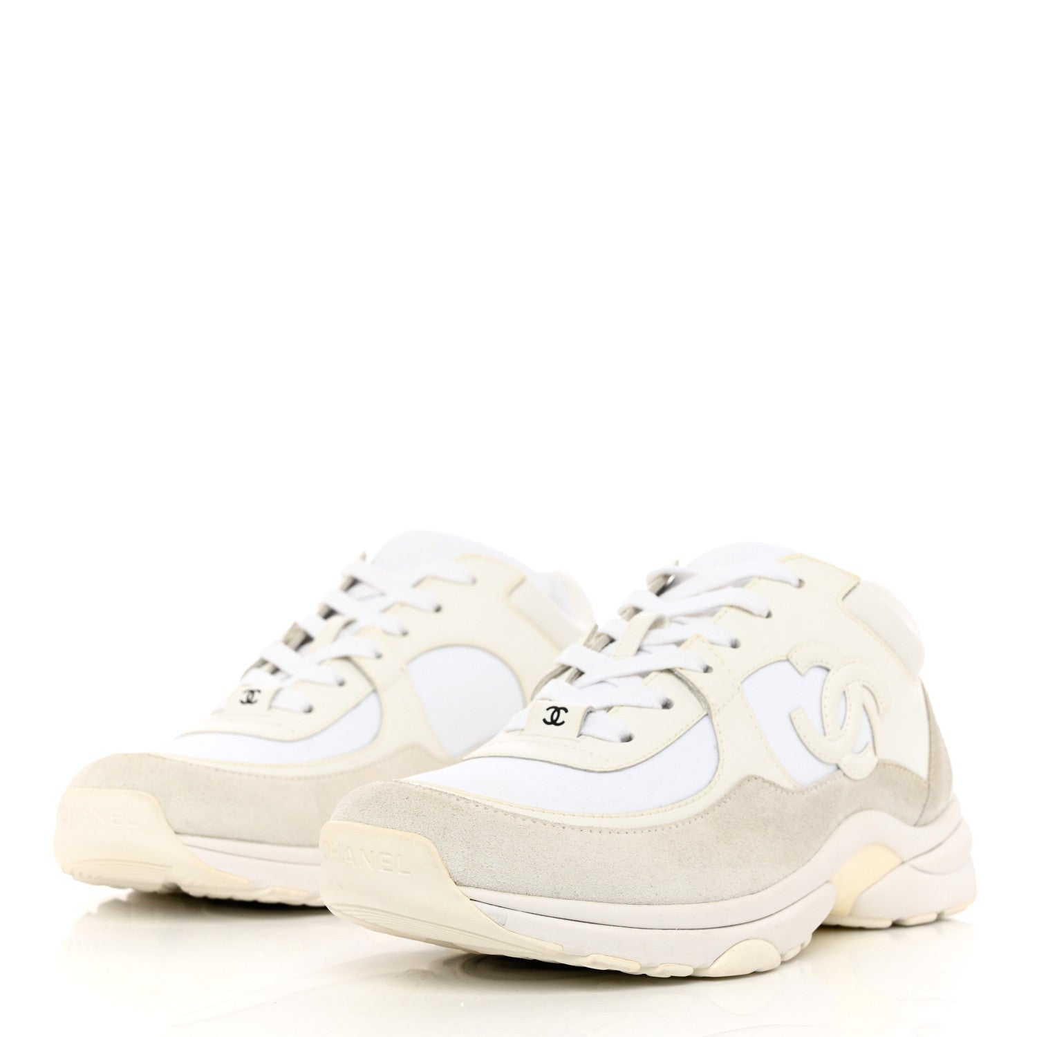 Chanel Suede Calfskin Fabric CC Sneakers 41 White 3 of 10
