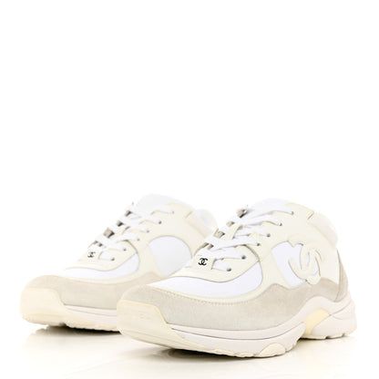 Chanel Suede Calfskin Fabric CC Sneakers 41 White 3 of 10