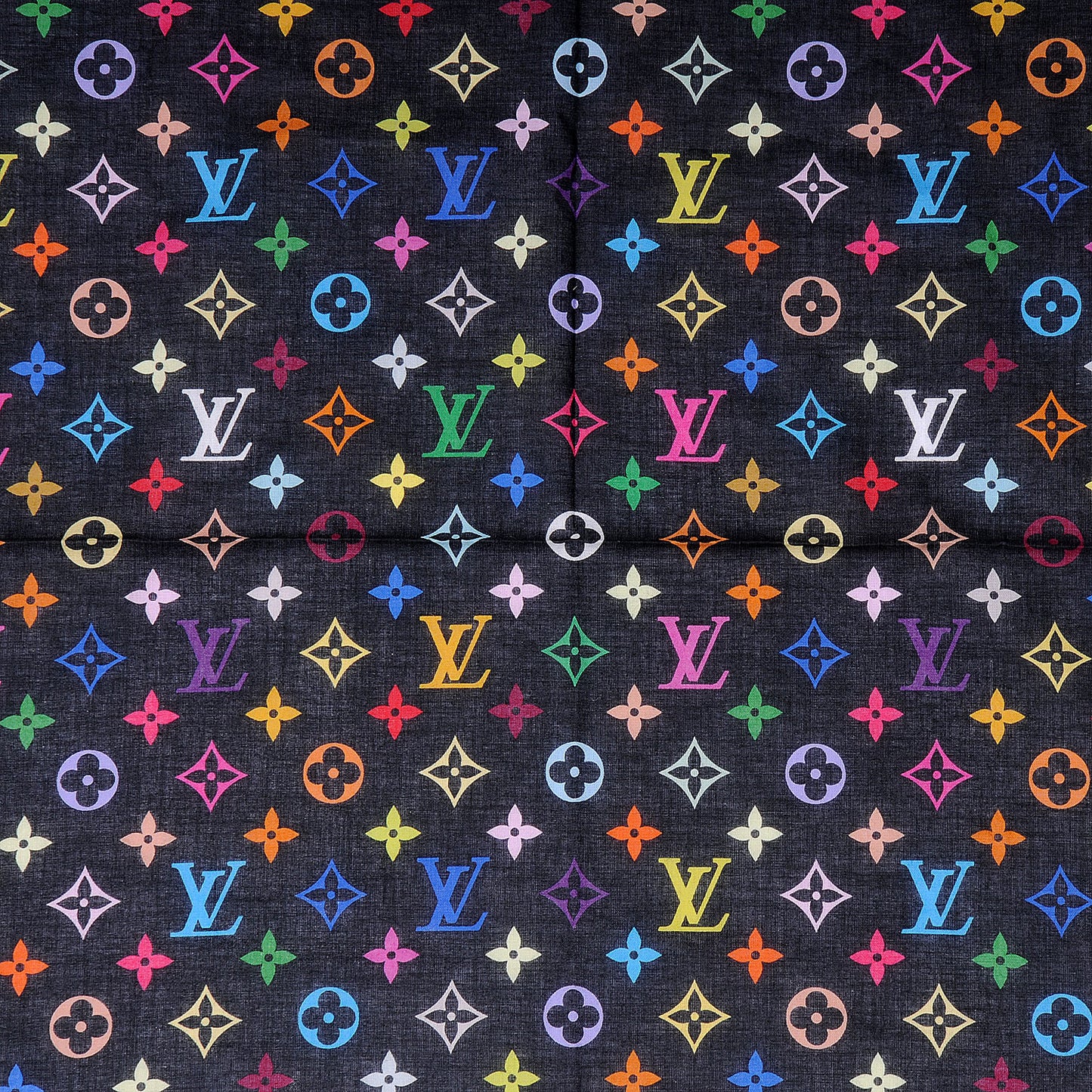Cotton Monogram Multicolor Square Scarf Black