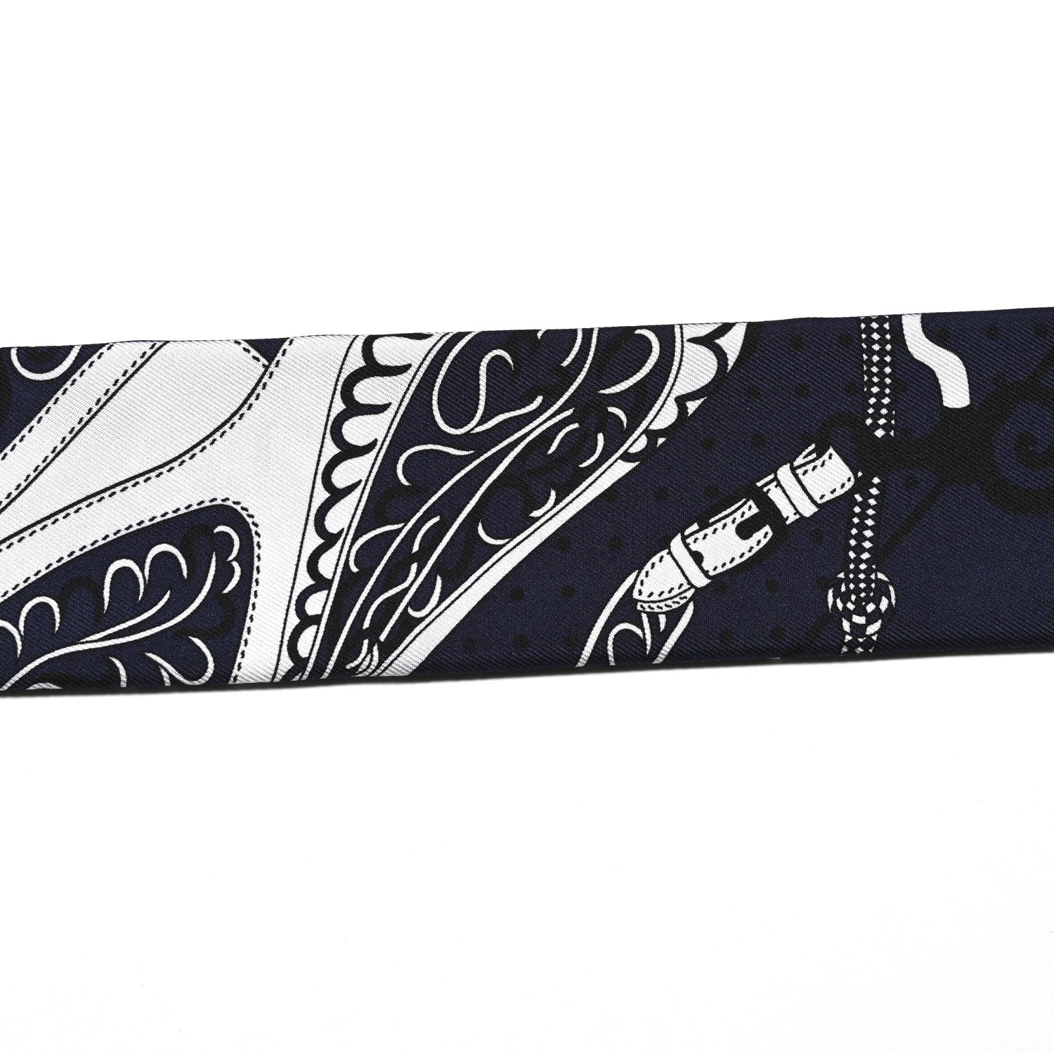 Hermes Silk Festival Des Amazones Bandana Fringed Twilly Bleu Black 4 of 4