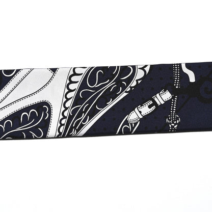 Hermes Silk Festival Des Amazones Bandana Fringed Twilly Bleu Black 4 of 4