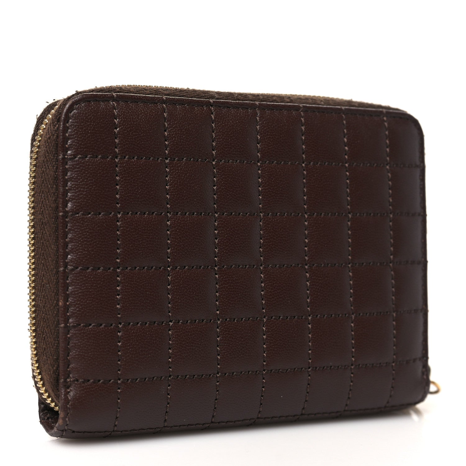 Celine Lambskin Quilted C Charm Zip Around Wallet Brown 3 of 9